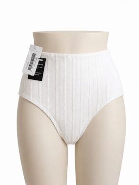 Hunza G High Waist Bikini Bottom White One Size Crinkle NWT